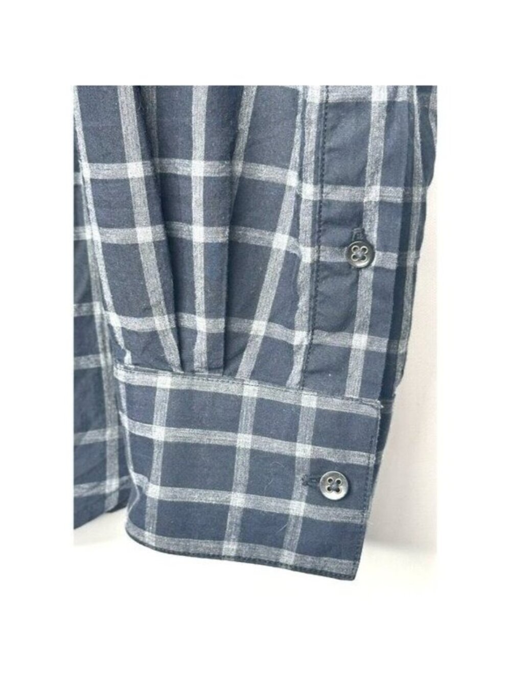 John Varvatos Luxe Plaid Shirt Mens M Gray Black Cotton Button Front Casual - Picture 7 of 11